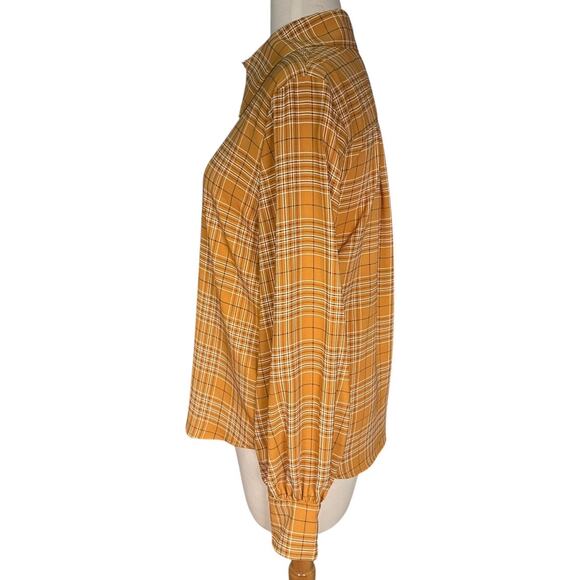 Halogen x Atlantic-Pacific Mustard Plaid Button-Down Blouse Women’s Size M NWOT - Picture 3 of 10